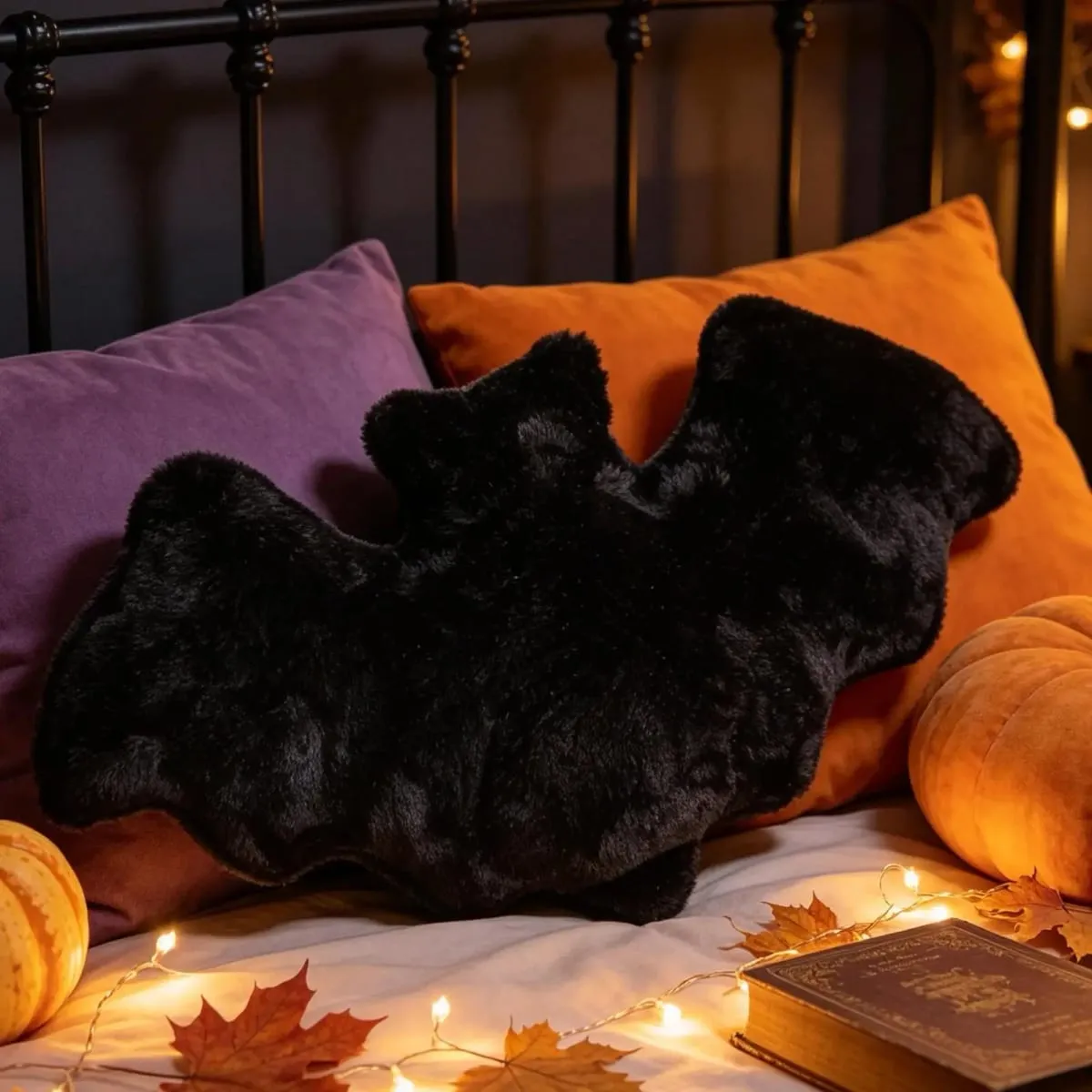 Halloween Bat Shaped Throw Pillow Cute Spooky Gothic Plush Cushion for Sofa Bed Car Living Room Dormitory Decor Gift