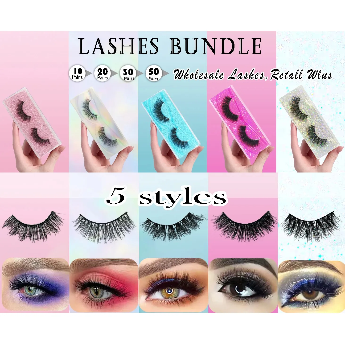 100 Pairs Cat Eye Lashes Natural Long Mixed Style Curling Fluffy Faux Eyelashes Individual Packing Manga Lashes — image 3