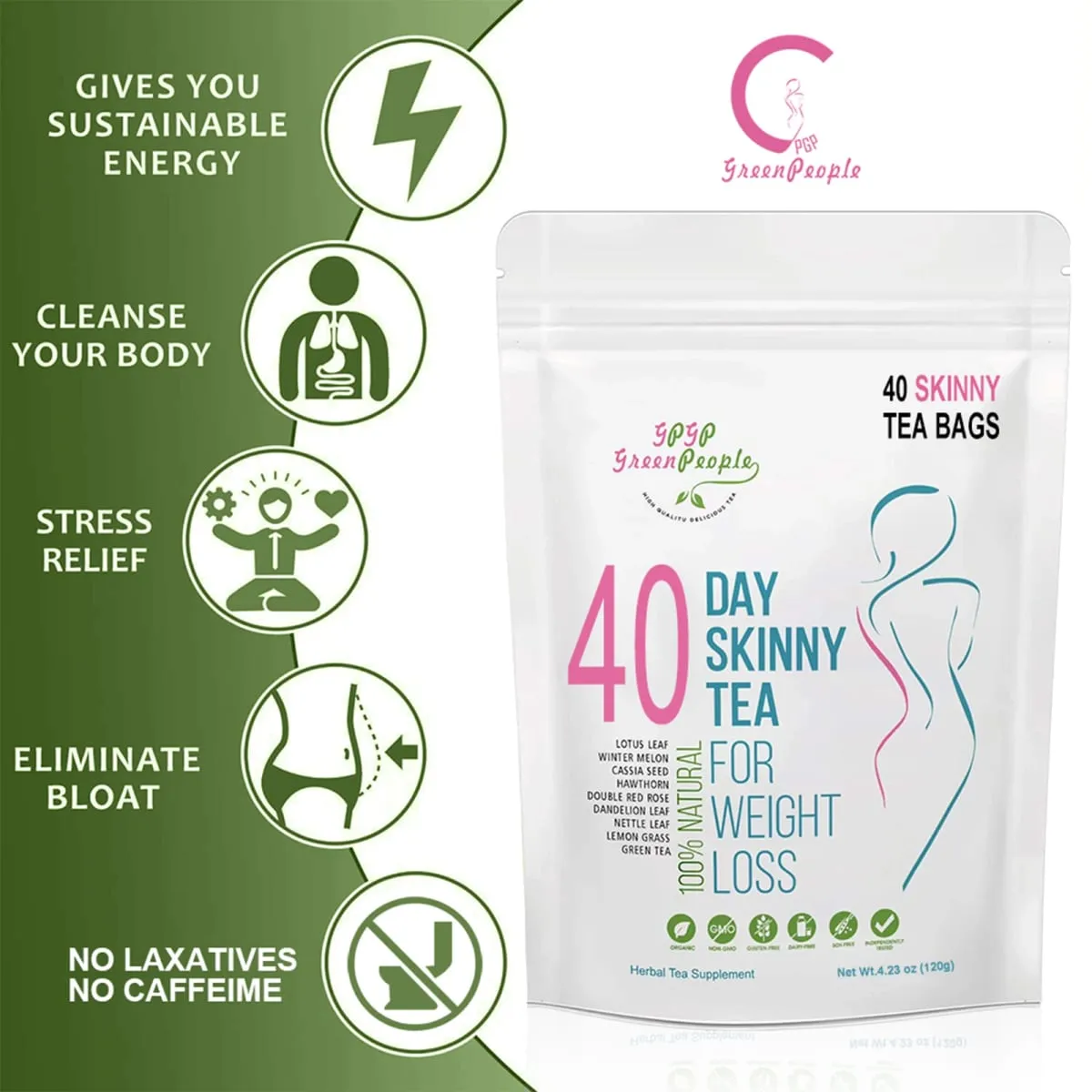 Natürliches 40-Tage-Kräuter-Skinny-Detox-Ergänzungsmittel zur Gewichtsreduktion, kein Koffein, keine GVO, gesunde Lebensmittel, Vitamine und Nahrungsergänzungsmittel — image 2