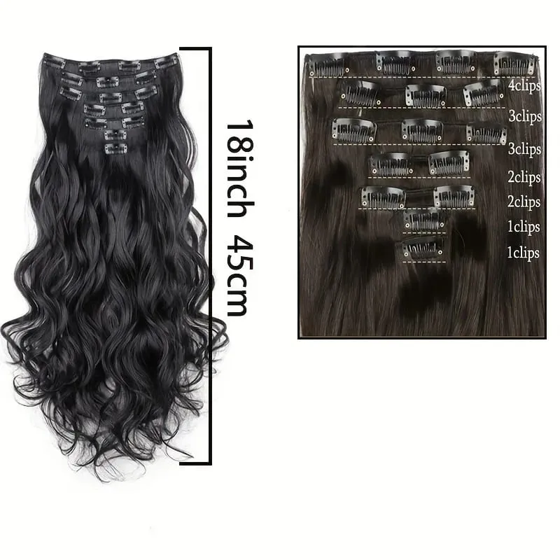 Clip In Hair Extensions 7 PCS Full Head 18Inch Long Curly Wavy Synthetic Hair Pieces Natural Wavy For Women GirlsHair cosplaywig — image 2