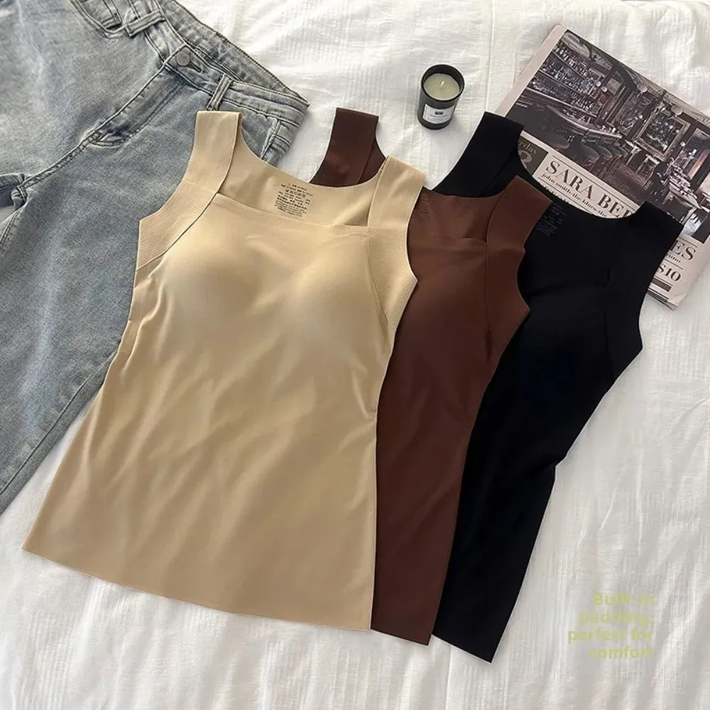 Sexy Design Sleeveless Tank Tops Seamless Knitting Summer Lightweight Crop Camisole Tops Female Bra Style With Chest Pads — image 6
