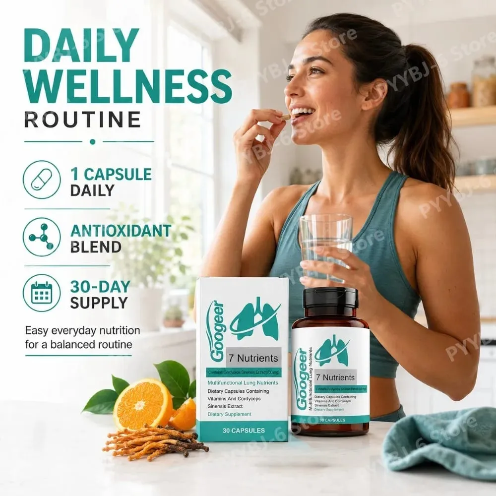 Googeer 7 Nutrients Lung Nutrition Capsules with Cordyceps Sinensis Extract &Vitamins Daily Respiratory Wellness Supplement 30Ct — image 4