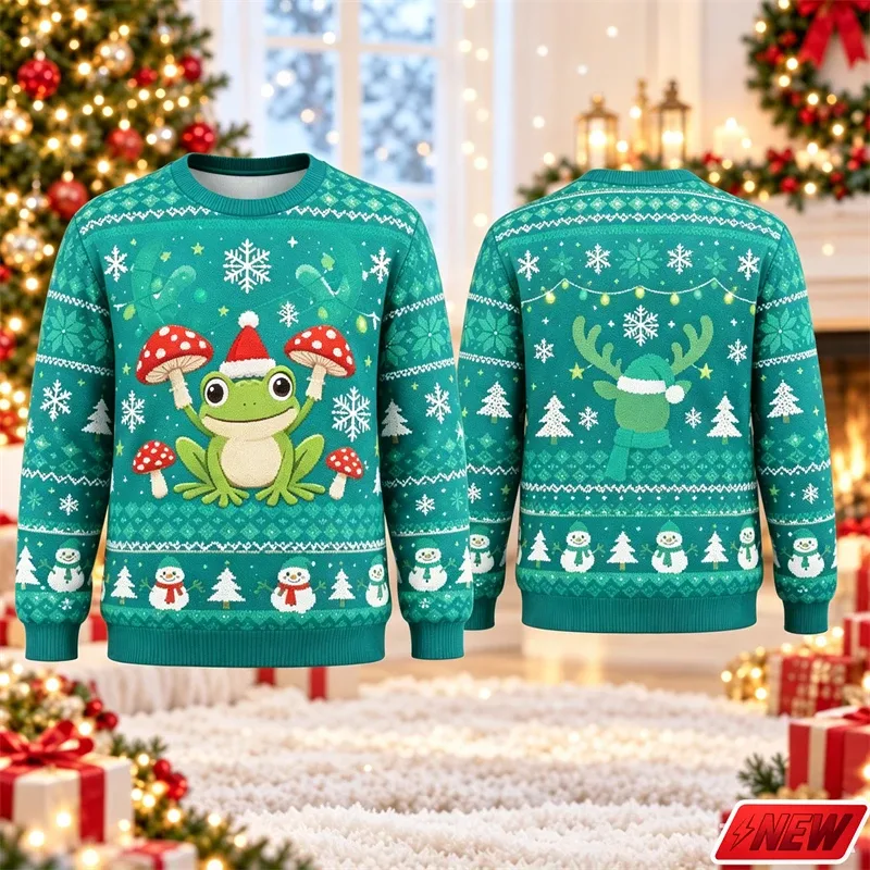 Cute Reindeer Graphic Ugly Christmas Sweater Men Women 3d Printed Christmas Tree Sweatshirt 2027 New Year Party Crew Neck Hoodie