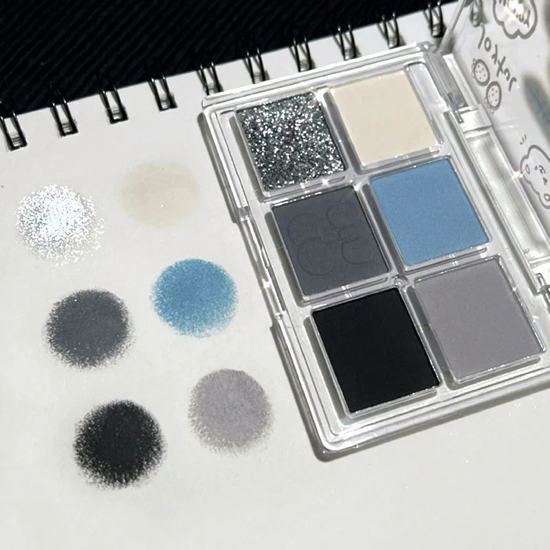 Matte Grey Blue Smoky Eye Shadow Palette 6-Color Glitter Silver Acrylic Eye Shadows Palette Long Lasting Eye Makeup Cosmetics — image 2