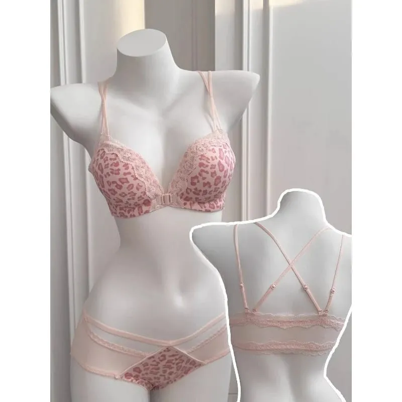 Petite Leopard Print Front Closure Bra Set Push Up Backless Sexy Party Lingerie Boost Bust Show Fuller Shape 32-38AB Top Selling