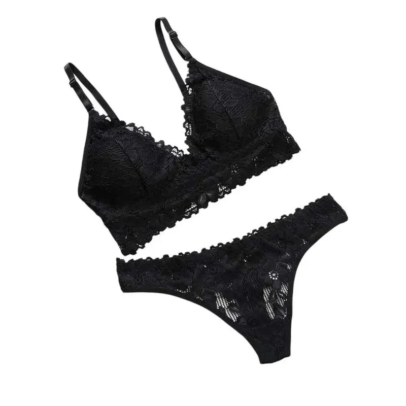 Underpants V Neck Lace Flower Bra Set Solid Color Low Waist Floral Panties Bra Kit T-Back Lingerie Lace Underwear Girls