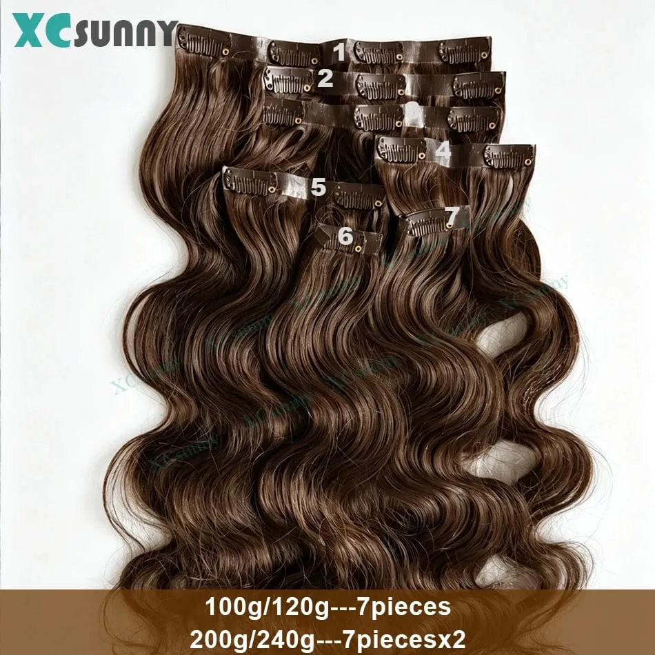 PU Clip Ins Human Hair Extensions Body Wave Chocolate Brown Color 4 Seamless Skin Weft Clip Ins for Women 100g- 240g — image 5