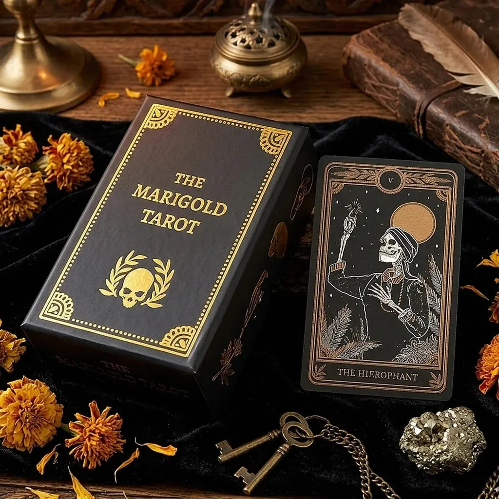Tarotový balíček Marigold 78ks karet Black & Gold Umění lebky Tarotové karty Rider-Waite Inspirovaný balíček věštění English Ver. — image 3