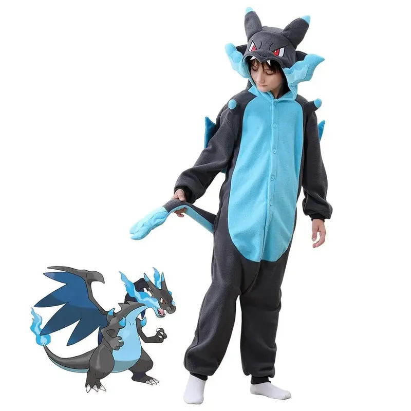 Charizard Costume For Boy Girl Mega Cosplay Halloween Pokekmo Suit Anime Kigurumis Button Onesie Dragon Outfit With Wings — image 5