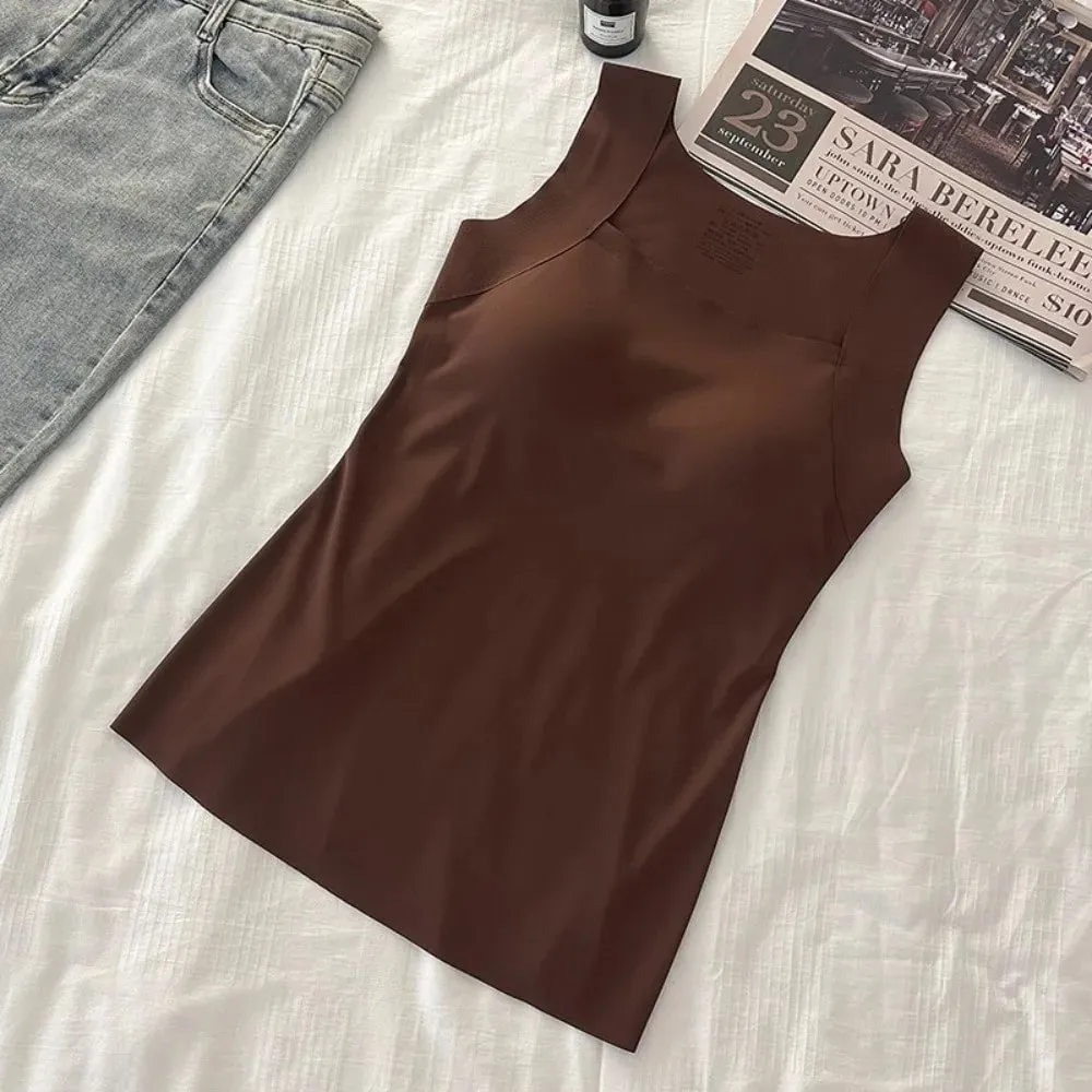 Sexy Design Sleeveless Tank Tops Seamless Knitting Summer Lightweight Crop Camisole Tops Female Bra Style With Chest Pads — image 8