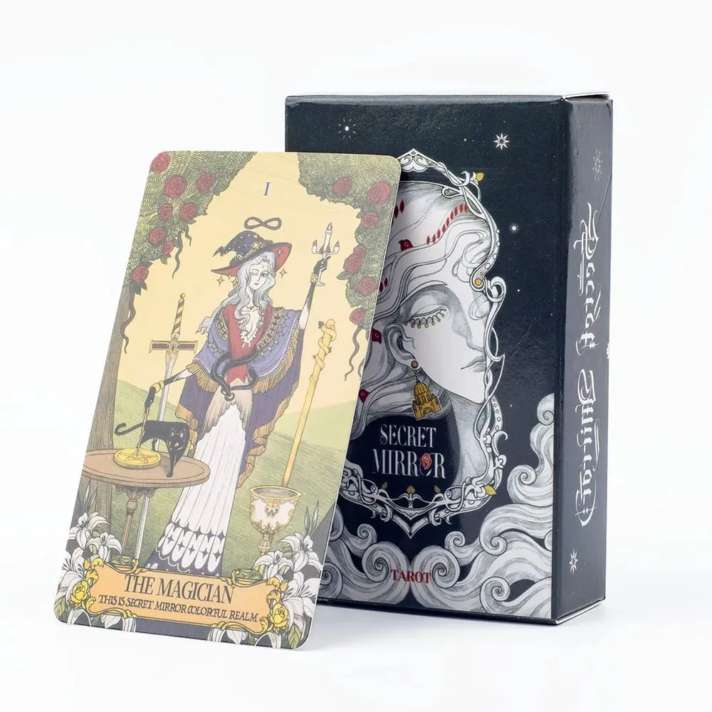Secret Mirror Tarot 80 Cards Family Gathering Divination Deck English Version Feminine Art Board Game Monochrome 10.3*6CM — image 1