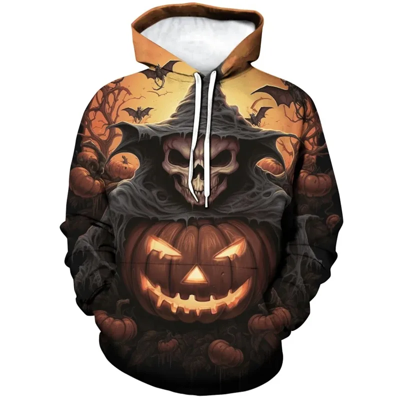 Novelty Halloween Pumpkin Graphic Hoodie Men 3D Printed Skull Sweatshirt Casual Long Sleeve Pullovers Tops Autumn Casual Hoodies — image 7