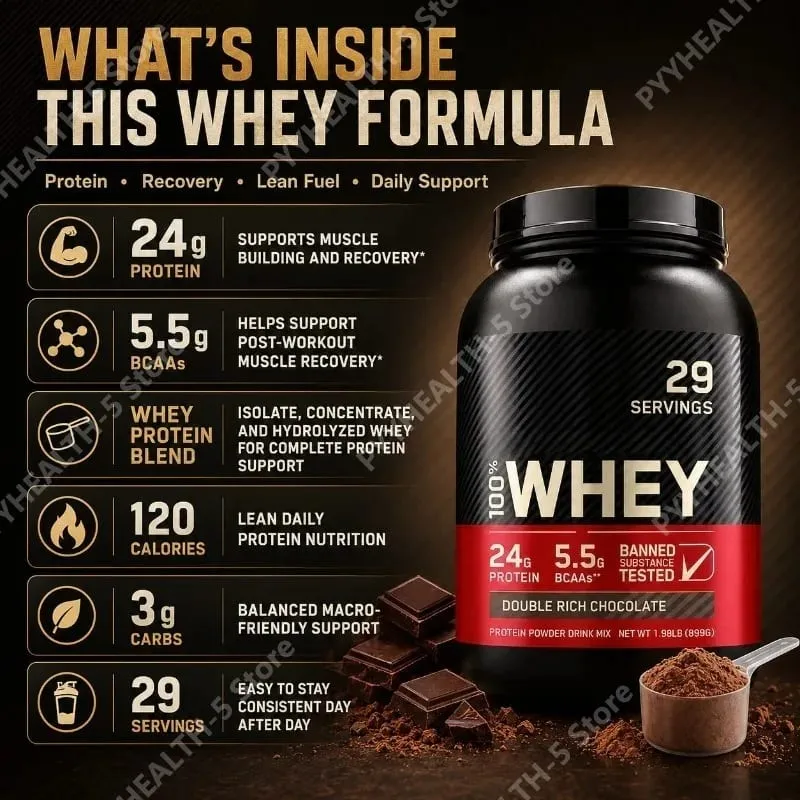 Whey Protein Powder Double Rich Chocolate 24g Protein Muscle Recovery Fitness Nutrition Support Gluten Free 899g 29 Servings