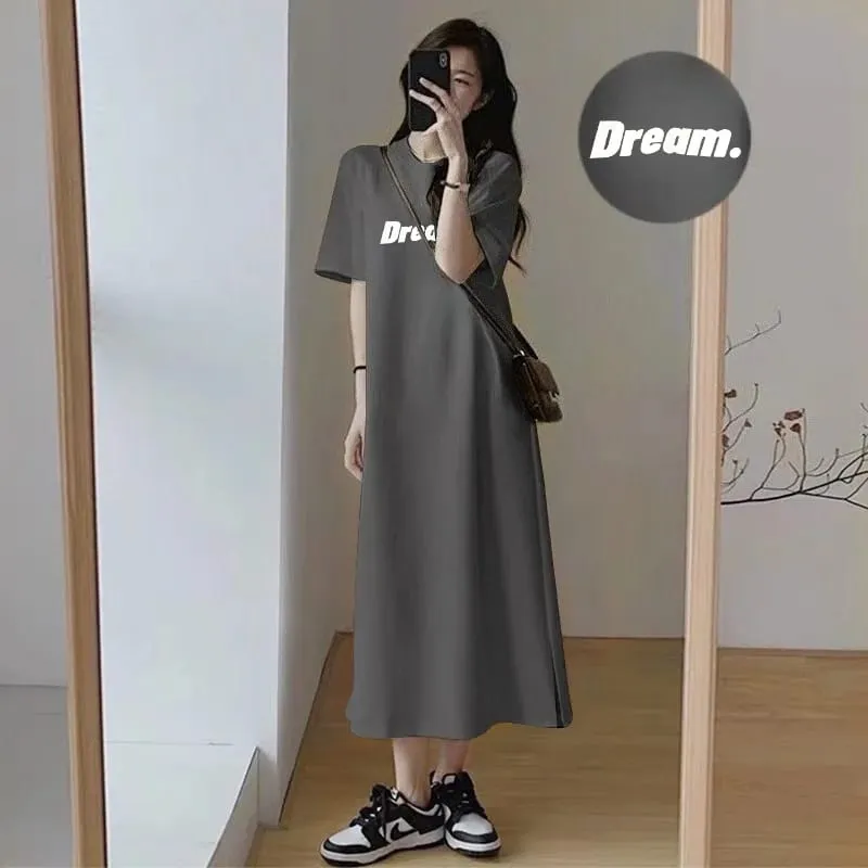 Oversized Dream Letter Print Maxi Tshirt Dress Women Short Sleeve Loose Casual Home Long Dress — image 6