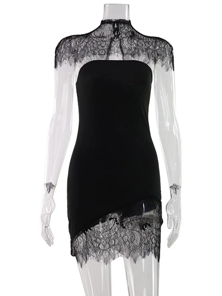 Strapless Solid Lace Patchwork Women Dresses Sheath Sexy Club Hip Wrap Bodycon Vestidos Female Outfits Party Chic — image 6
