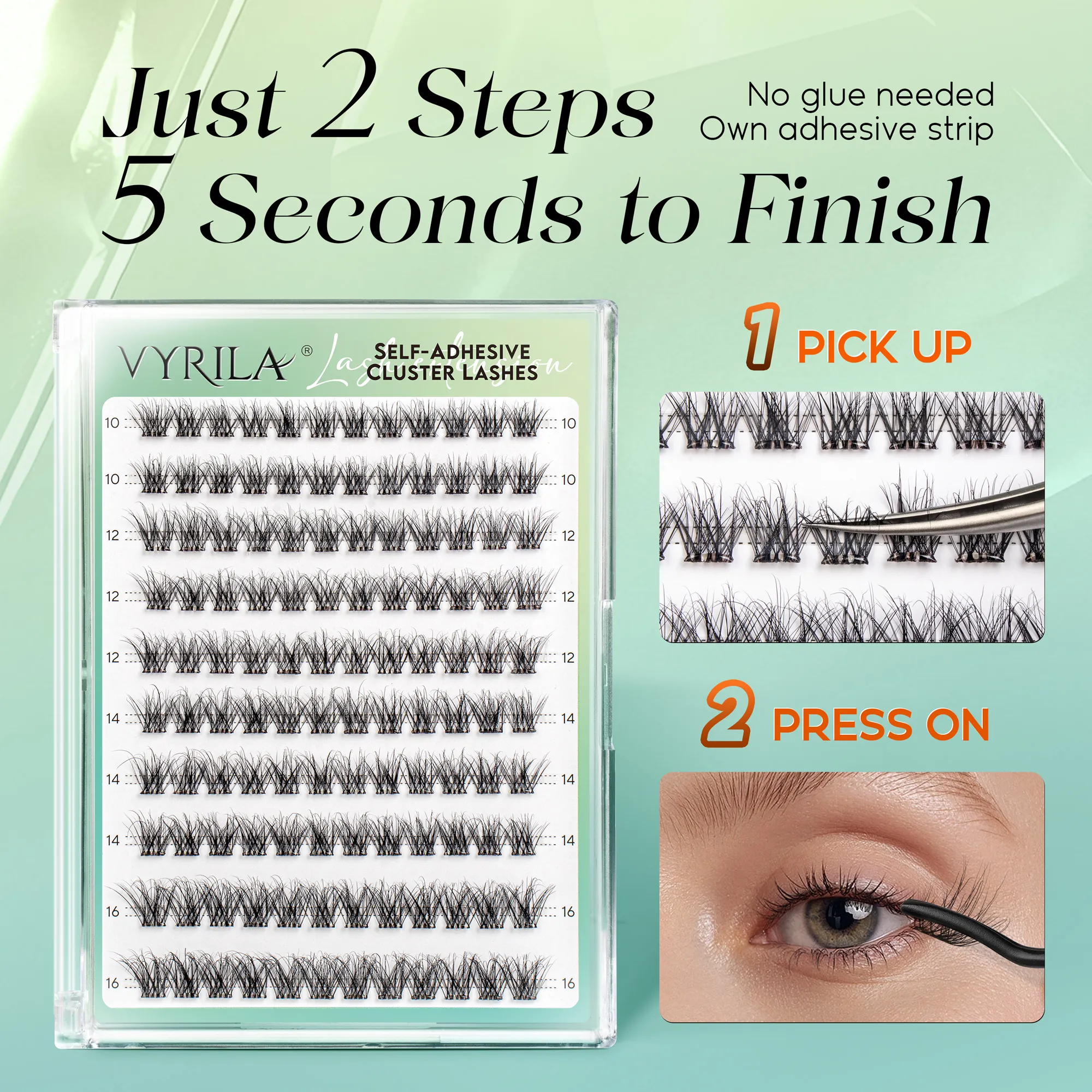 Self Adhesive Eyelashes ไม่ต้องใช้กาวขนตา 10-16 มม.Pre Glued Cluster Lashes D Curl นุ่มธรรมชาติกดบนขนตา