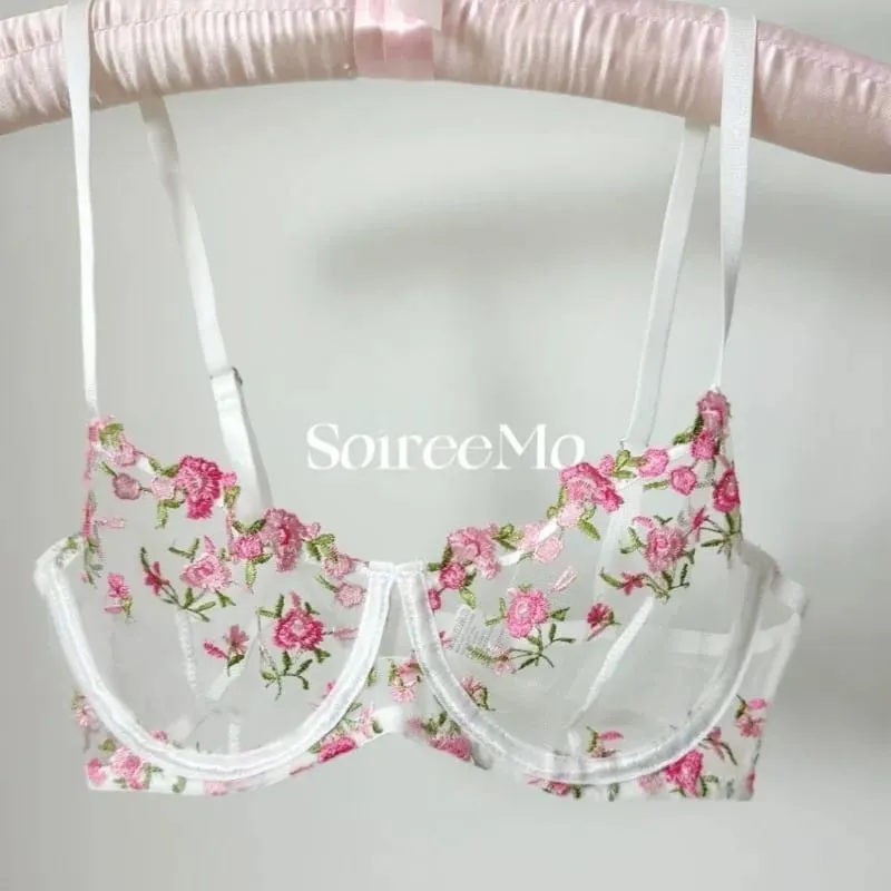 French Sheer Floral Lingerie Set Ultra Thin Sexy See Through Bralette with Soft Underwire & Women Large Bust Support S-XL MOYISU — image 5