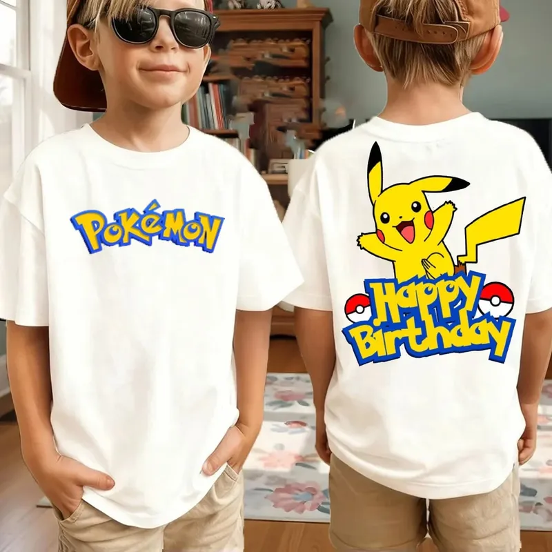 Summer Pokémon AnimeT-shirts Boys Pure Cotton Short-sleeved Top Casual Suitable for Both Boys and Girls Parent-child Outfits. — image 13