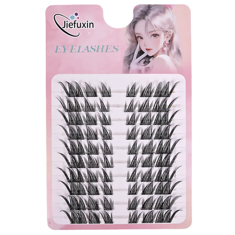 Tapered Thick Fox Eye Manga Cluster Lashes Jiefuxin Large Capacity Tray DIY Segmented Individual Self-Graft Lash Extensions