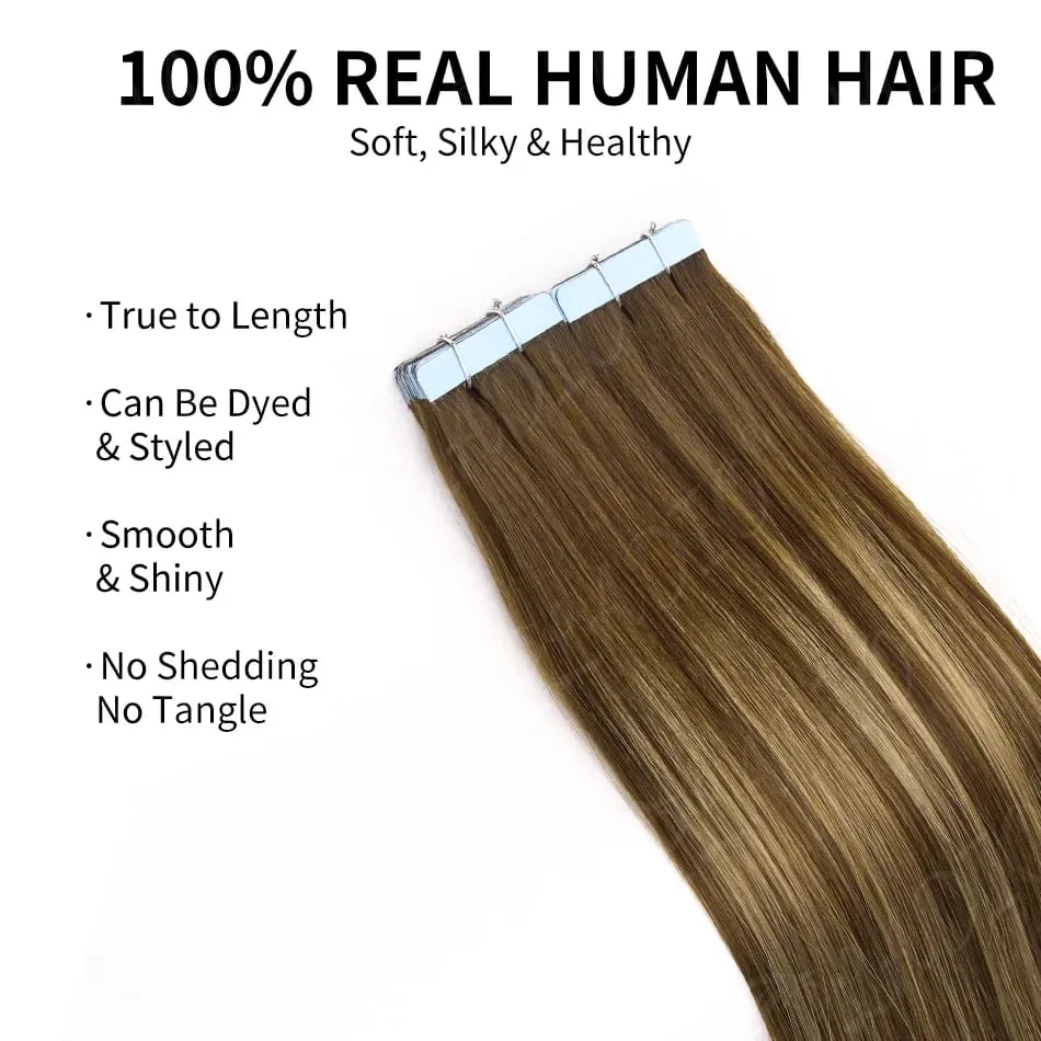 100% Human Hair Tape in Extensions 20Pcs 50g Remy Skin Weft Seamless Invisible Silky Straight Thick Ends for Wedding Women — image 5