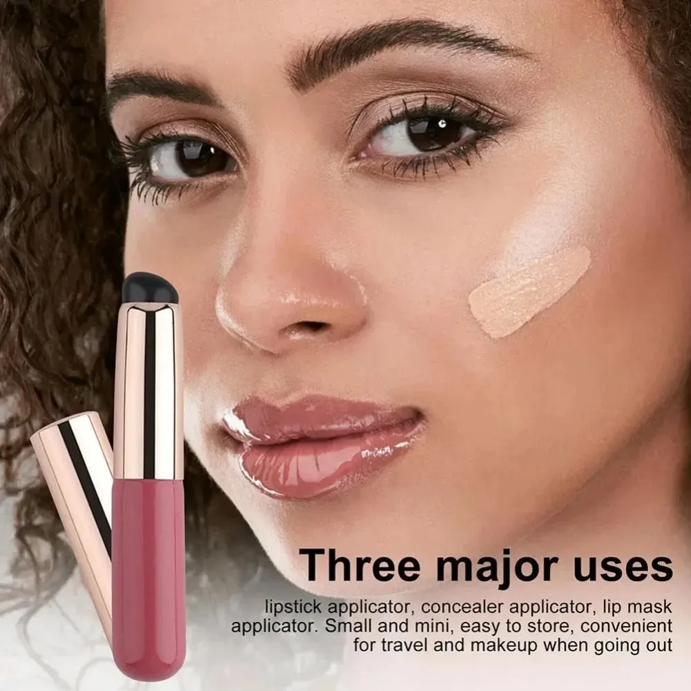 1Pc Silicone Lip Brushes with Cover Cap Concealer Brush Like Fingertips Q Soft Lipstick Makeup Brushes Round Head No Broken Pink — image 3