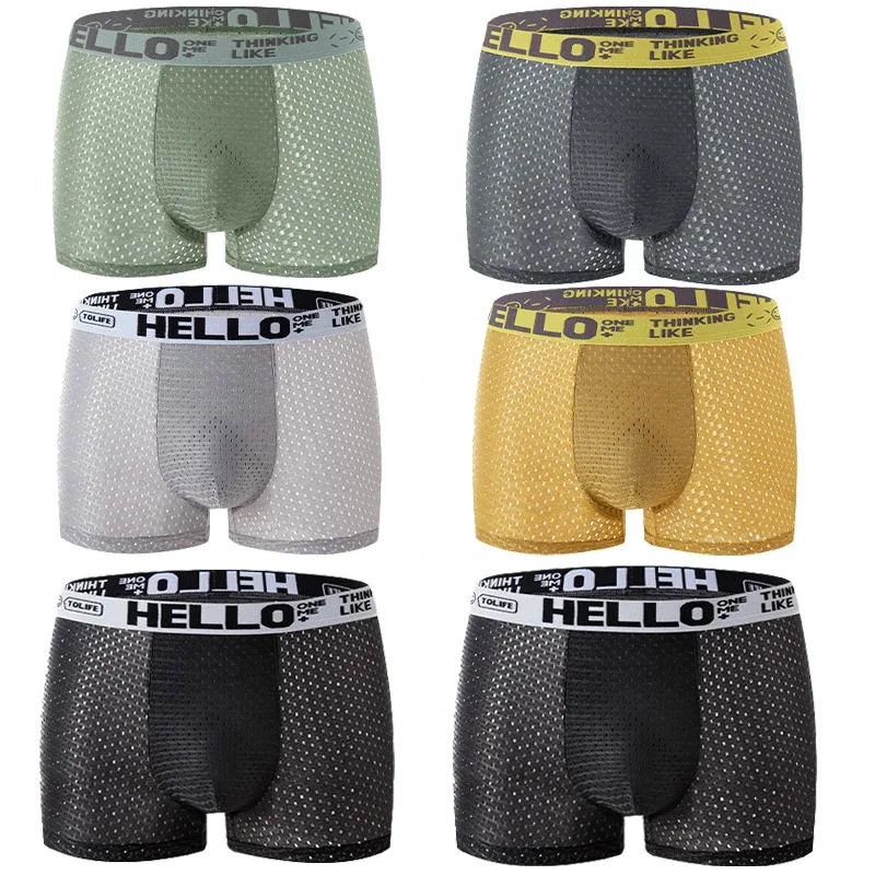 6 adet Mesh Buz Ipek Boks Şort erkek iç çamaşırı Nefes Alabilir Seksi Slim Fit ve Dikişsiz Düz Köşe Pantolon Büyük Boy — image 8