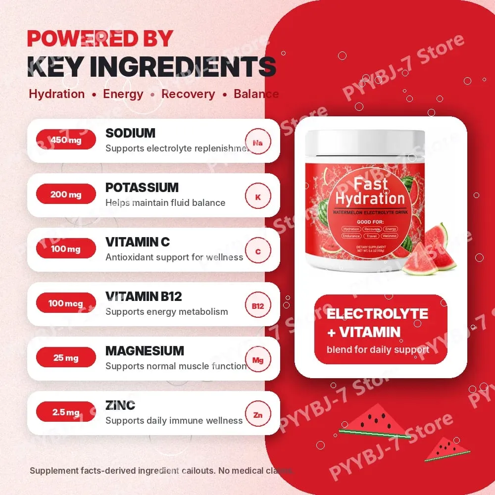 Electrolyte Drink Powder 3 Flavors with Sodium Potassium Magnesium Vitamin C B12 Supports Fluid Balance Energy & Endurance 158g — image 4