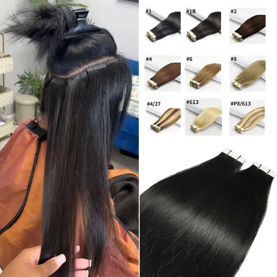Tape In Human Hair Extensions Straight Invisible Seamless Natural Black 100% Brazilian Virgin Hair Tape Ins Hair Extensions 100g — image 2