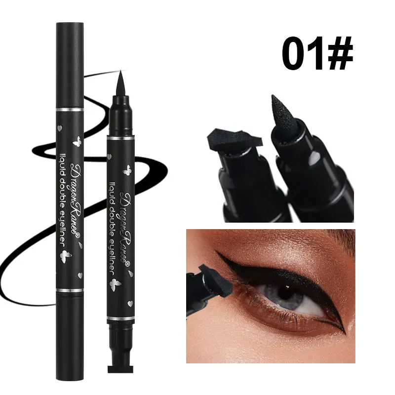 Dragon Ranee Black Stars Hearts Eyeliner Stamp Pencil Double-head 2 IN 1 Smooth Quick Dry Liquid Eye Liner Shape Pen Eyes Makeup