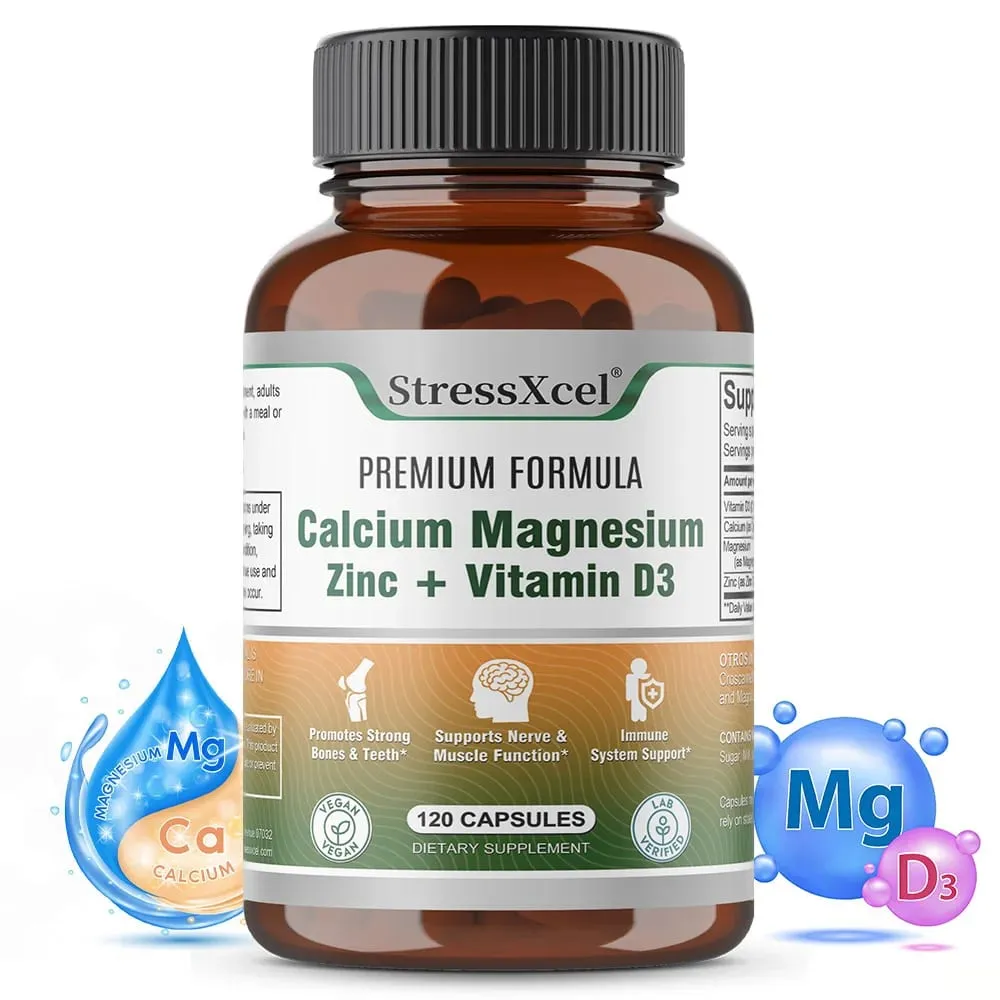 Calcium + Magnesium + Zinc + Vitamin D3 Capsules - Supports Bone and Nervous System Health and Improves Mood | Non-GMO — image 1