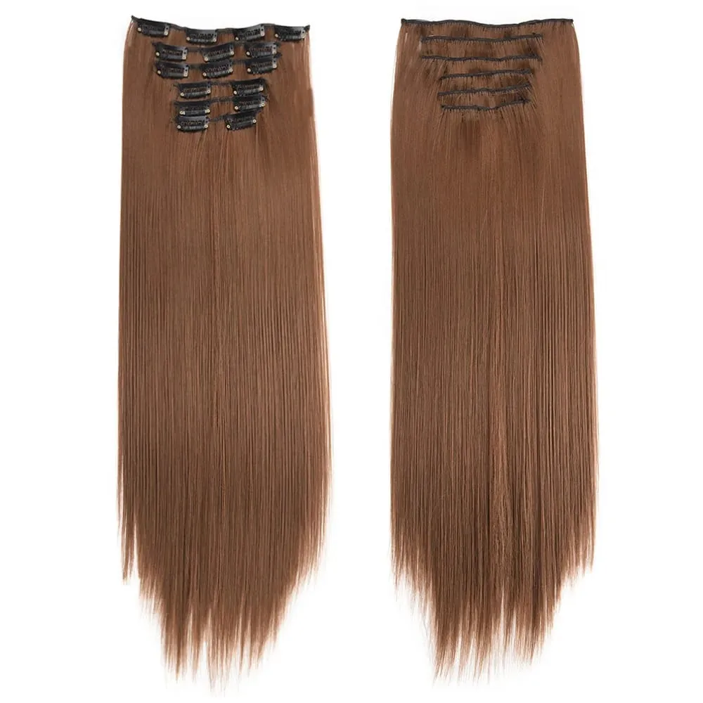 6PC Long Clip in Hair Extensions Brown Synthetic Straight Clip-in Hairpieces 24 inch Straight Hair Piece Extensions for Women — image 12