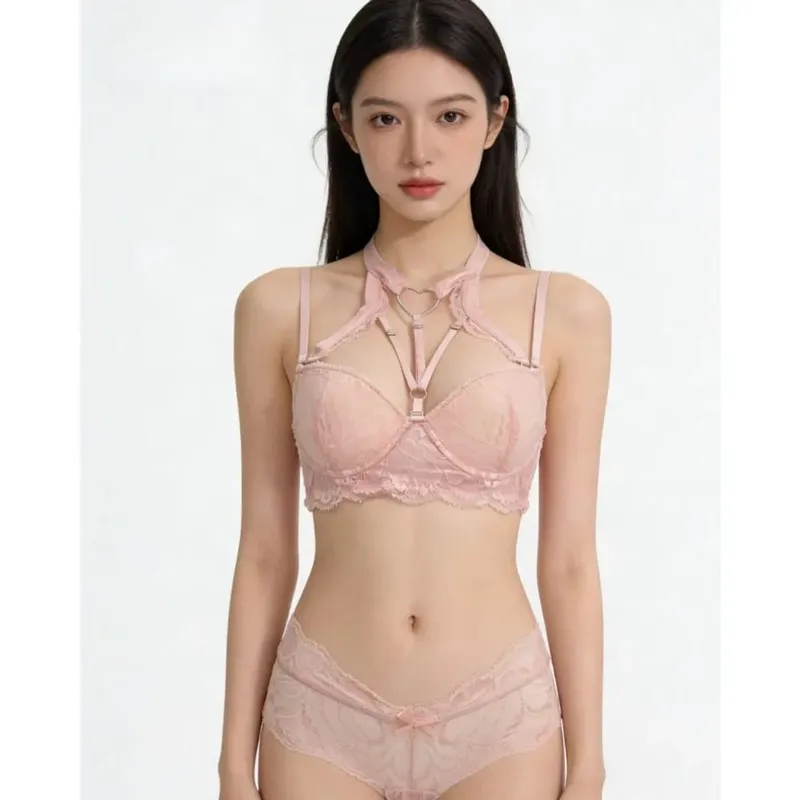Women Detachable Halter Underwire Push Up Bra Set Soft Floral Lace Support Brassiere Daily Feminine Lingerie Matching Outfit — image 1