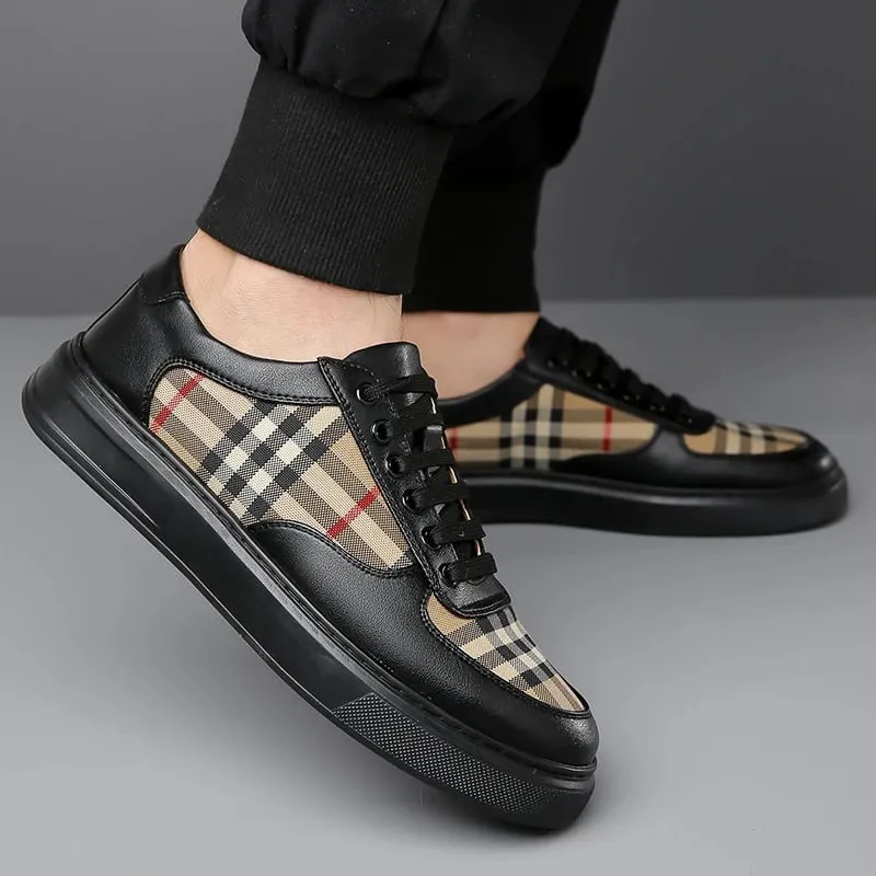 Men's Plaid Patchwork Casual Sneakers Lace‑up Low‑top Walking Shoes Fashion Daily Outdoor Flat Footwear