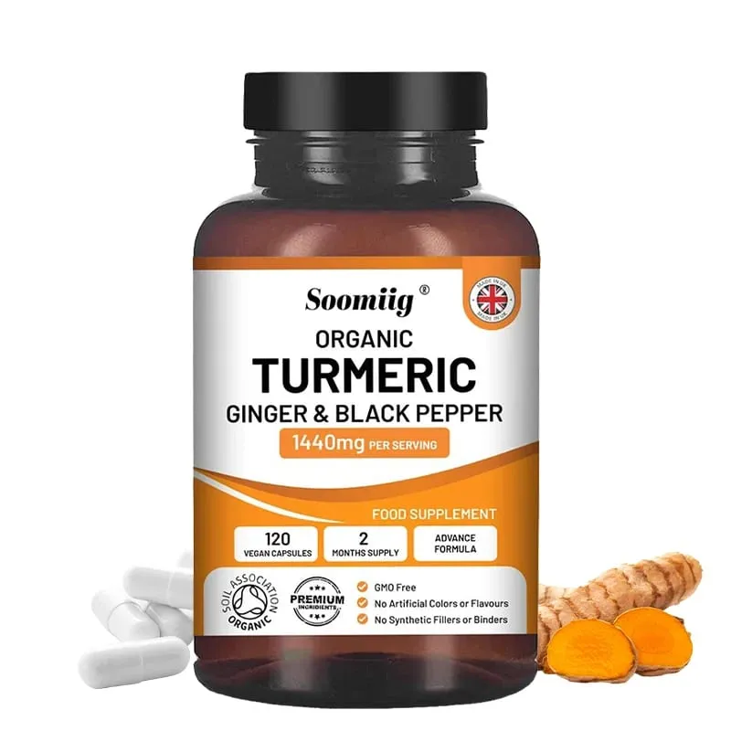 Organic Turmeric Ginger & Black Pepper Capsules Supports Joint Health Cushioning Digestive & Immune & Balances blood sugar — image 1