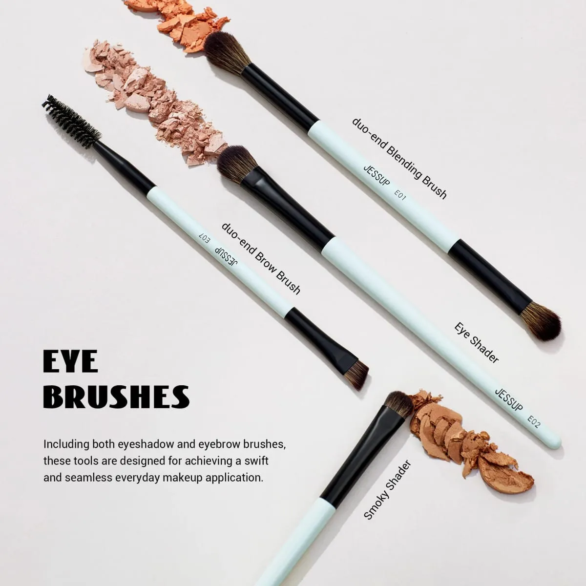 Jessup Double-Ended Makeup Brushes 6pcs Vegan Fiber Daily Use Bright Cyan
