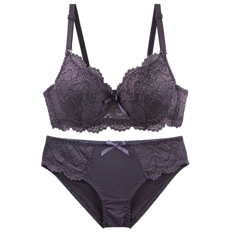 DainaFang Lace Minimizer Bra Sets 3/4 Cup Push Up Lingerie Side Support Removable Straps 3 Hooks Women Underwear — image 6
