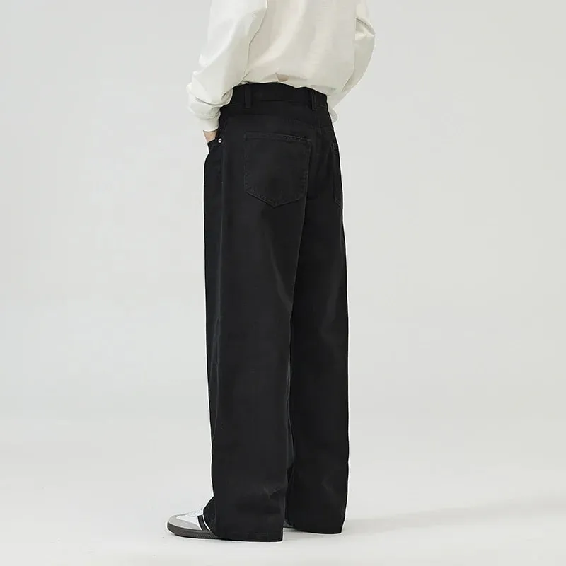 100% Cotton Men's Baggy Straight Jeans Comfortable Soft Casual Pants Fashion Korean White Brown Denim Trousers Male Clothing — image 7