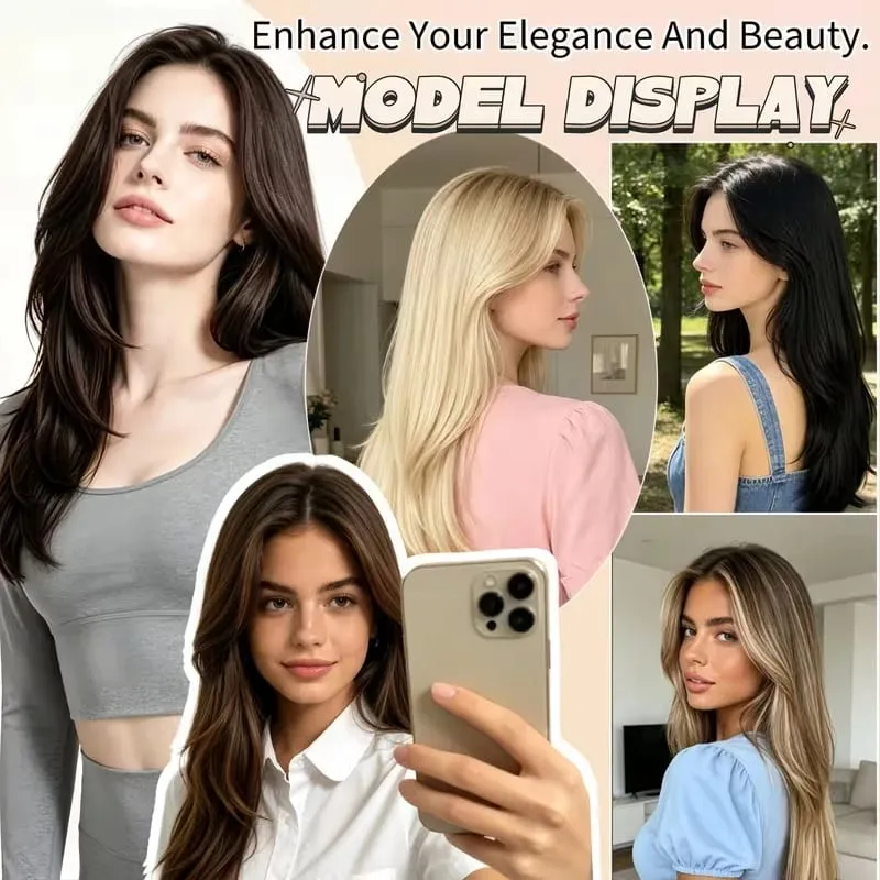 22Inch Synthetic V-Shaped Long Layered Straight Hair Extensions Invisible Increase Volume Fashion Lazy Hairstyle for Women — image 7