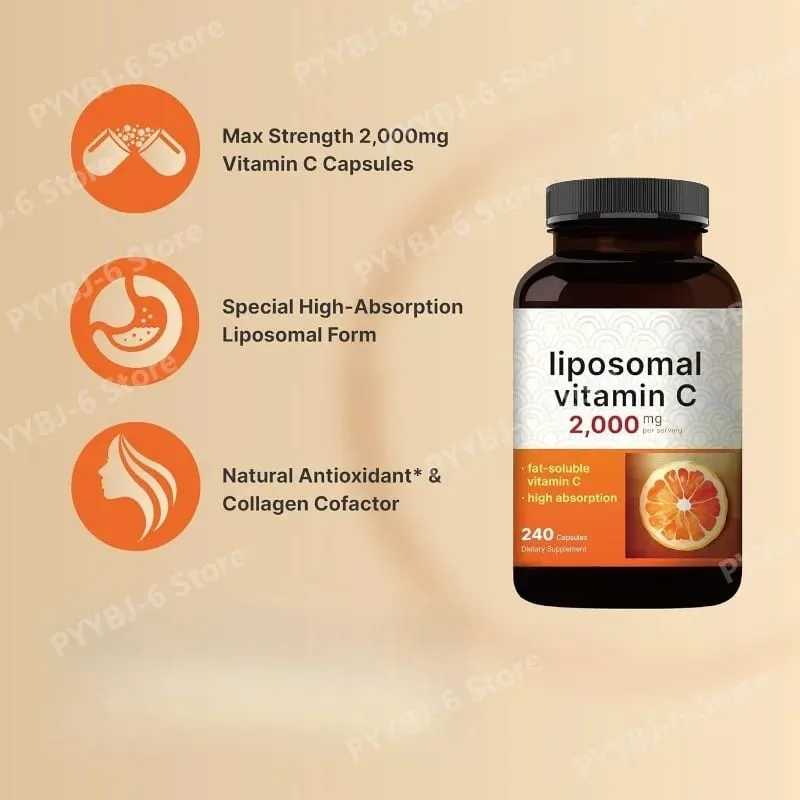 Liposomal Vitamin C 2 000mg Supports Antioxidant Health & Immune Function High Absorption Non-GMO Gluten Free– 240 Capsules