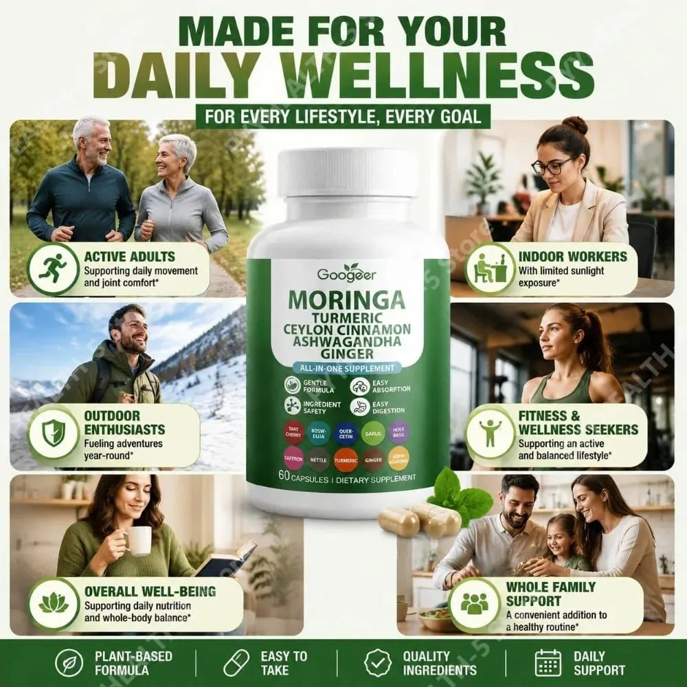 Googeer Moringa Turmeric Capsules All-in-one for Joint Health Support with Ashwagandha Ginger and Ceylon Cinnamon 60 Capsules — image 3