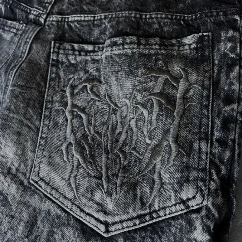 Vintage Y2K Baggy Jeans Splicing embroidery Pattern high quality jeans Hip Hop Gothic Streetwear men women Casual wide leg jeans — image 6