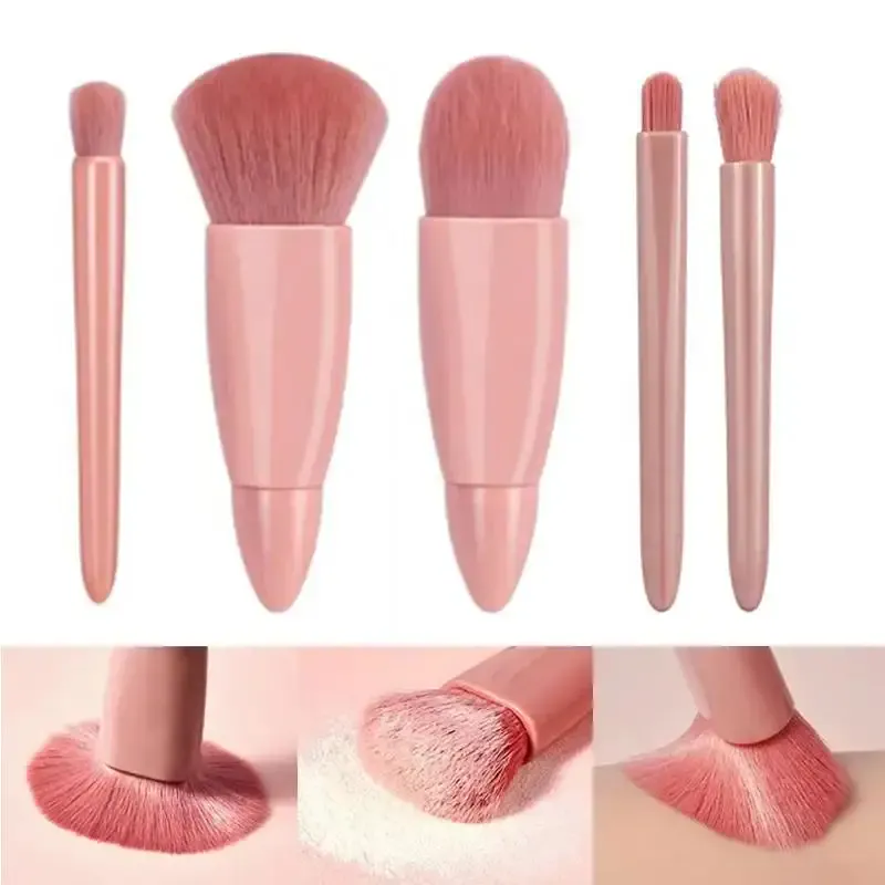 Kompletní sada malých funkčních kosmetických štětců 5ks s pouzdrem a zrcátkem Cestovní sada štětců na make-up Mini štětce na make-up — image 3