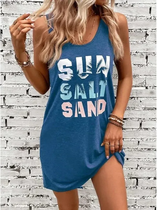 Women's Stylish Sleeveless Crew Neck Dress Elegant Solid Loose Fit Dress Female Summer Streetwear Dresses — image 5