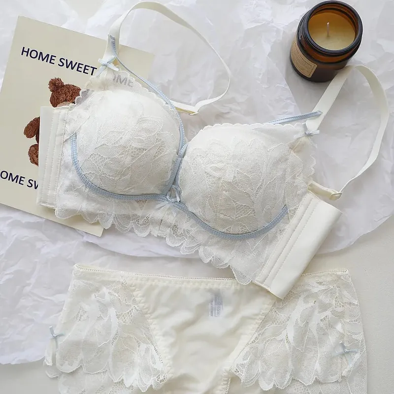 French Garden MOYISU Lace Bra Set 32-38 AB Wireless Thin Cup Push Up Anti Sag セクシー Support Lingerie Suitable Small Bust — image 8