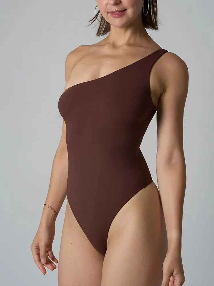 Diagonal Shoulder Jumpsuit Women's Solid High Elasticity Thin Shapewear Bodysuit Female Fashion Streetwear Slim Sports Underwear — image 10