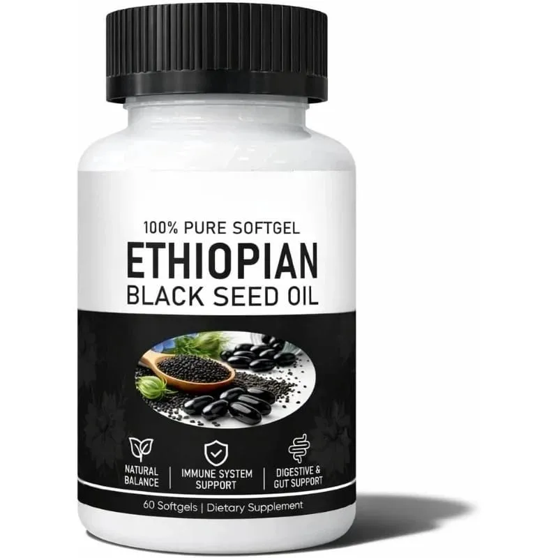 Ethiopian Black Seed Oil Organic Cold-Pressed Immune Support Supplement 60 Softgels for Joint Health & Antioxidant Protection