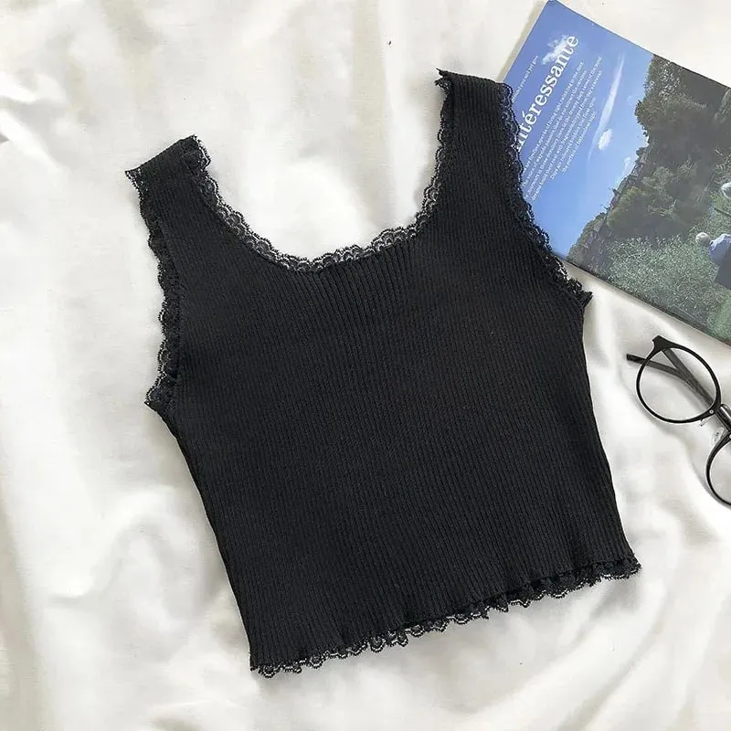 Tank Tops Women Plain Lace Up Crop Tank Top For Women Basic Solid Sexy Crop Tops Square Neck Plain Crop Tops
