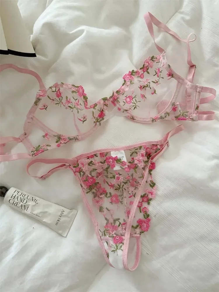 Everyday French Lace Bra Set Wireless Support Embroidered Flower Ultra Thin Breathable Comfort Hollow Out Lingerie BANERDANNI — image 3