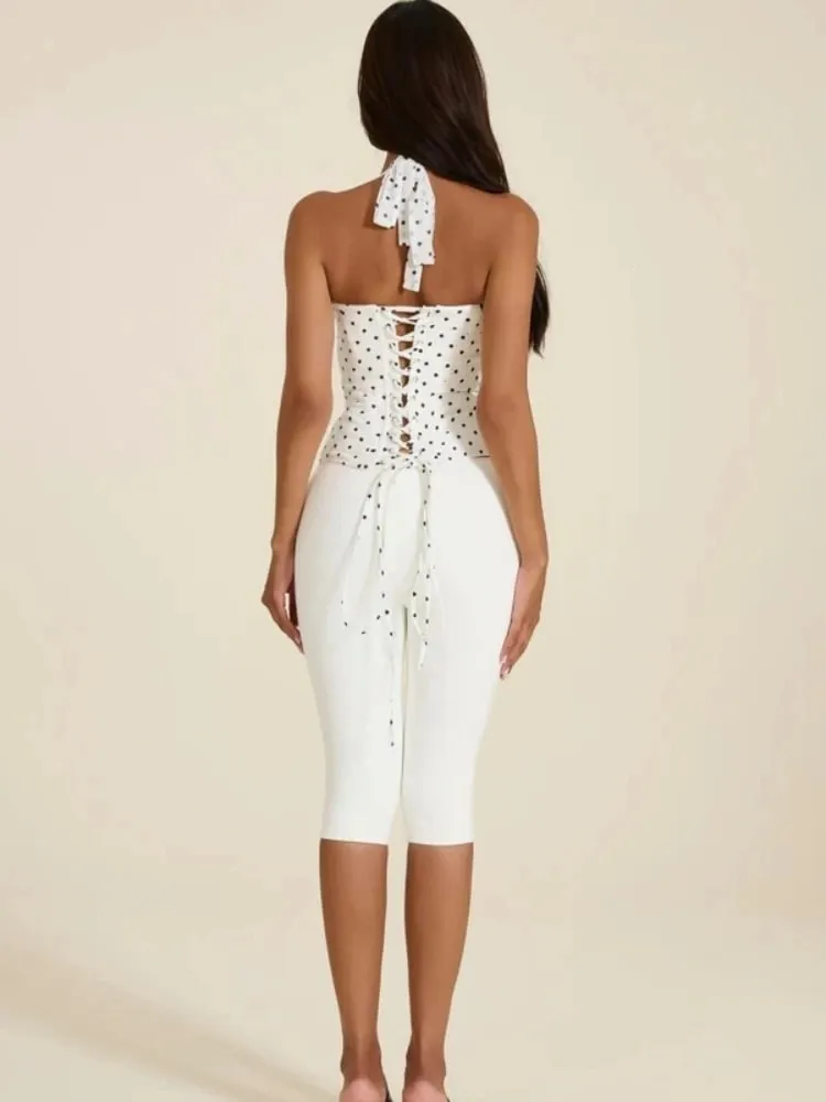 Women's Polka Dot Ruched Back Bodysuit-style Retro Tie-up Strappy Top Sweet Y2K Party Streetwear Ladies Top — image 3
