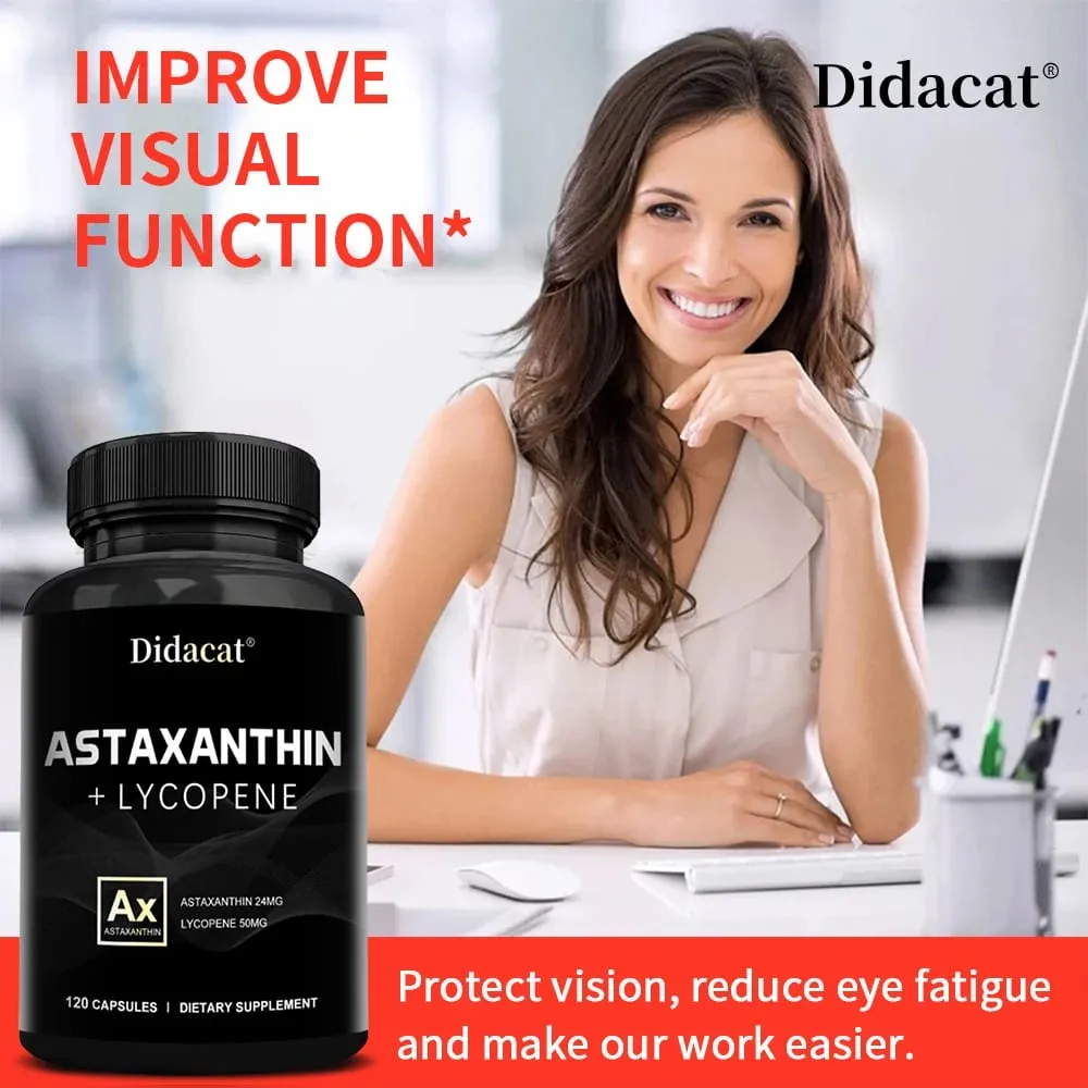 Astaxanthin 24mg + Lycopene 50mg Natural Antioxidant From Microalgae Astaxanthin Supplement Support Eye Skin Health Non-GMO — image 5
